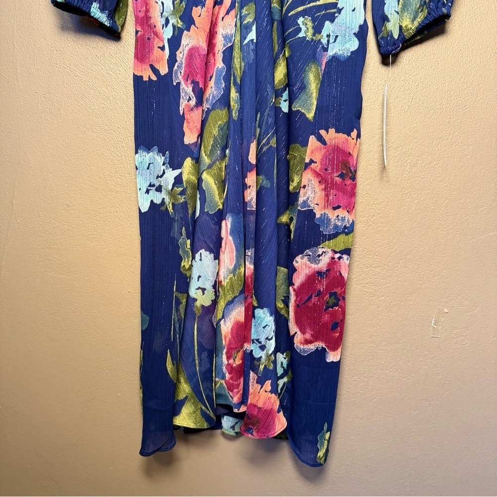 Julia Jordan Blue Floral Midi Dress 3/4 Sleeve NWT Elegant Boho Feminine Size 2 - Picture 5 of 17